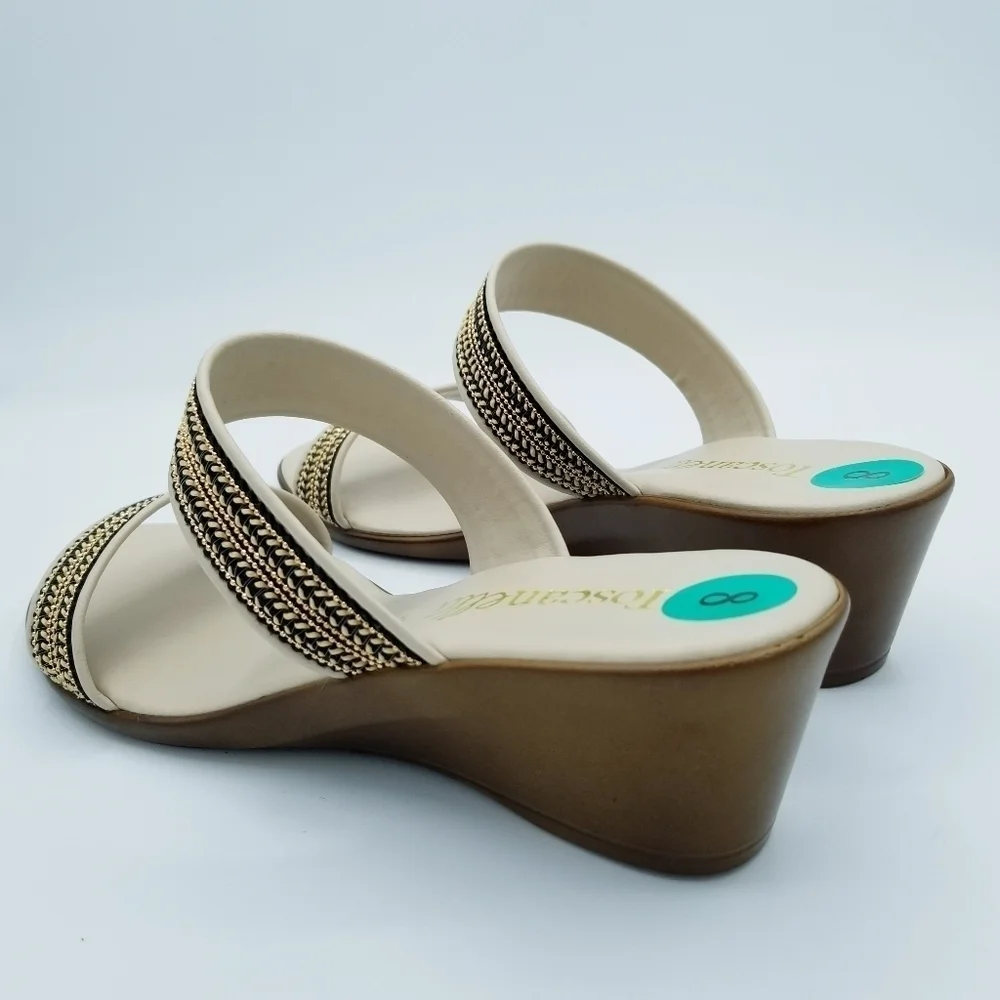 Toscanella Made in Italy Women's Mimma Natural Double Band Wedge Sandals NWOT